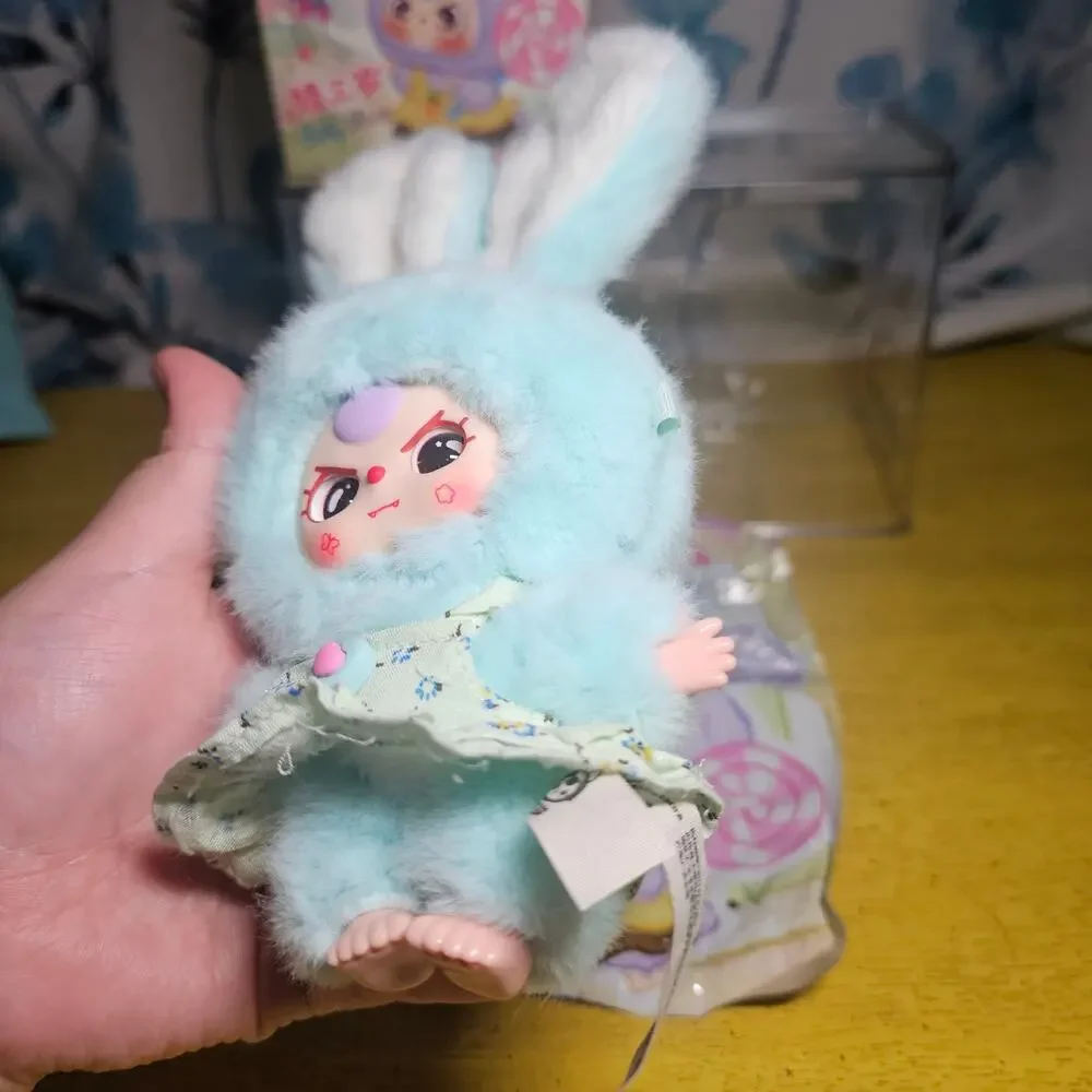 Baby Three Mini Bunny Baby Blue Plush Pendent Special Eyes Green Dress Ice Cream
